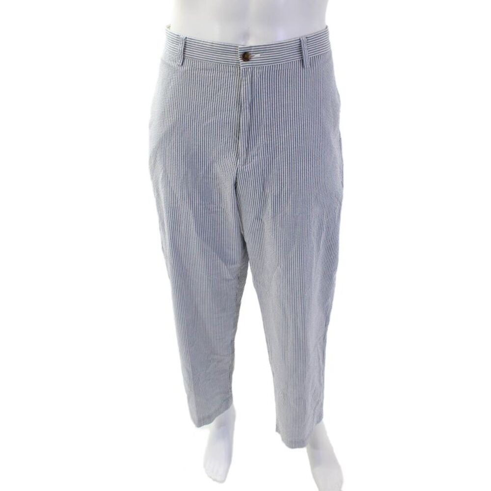 346 Brooks Brothers Mens Cropped Dress Pants Blue Striped 100% Cotton Size L